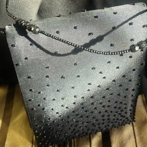 Womens Small Evening Bag Black Beaded Front & Chain Jessica McClintock H2
